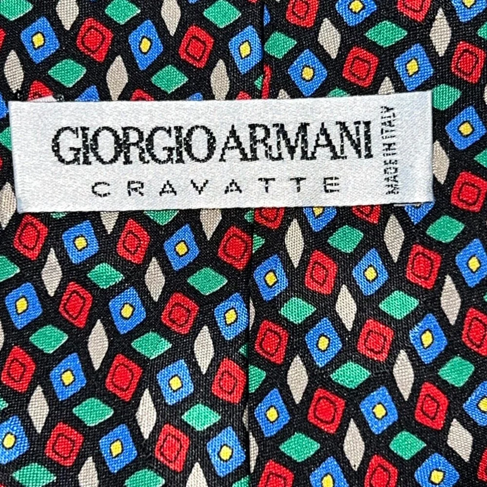 Giorgio Armani Cravatte 100% Silk Geometric Tie Blue Green‎ Red